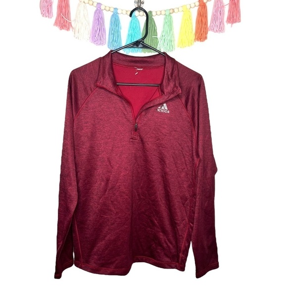 Adidas Climalite Burgundy Red Long Sleeve Half Zip Athletic Top Size Large - Picture 1 of 14